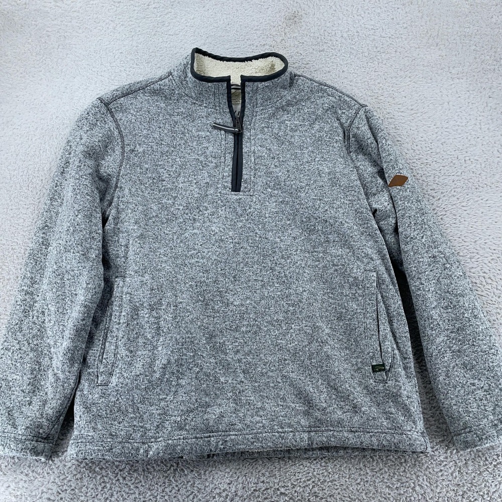 Orvis Sweater Mens XL Gray Soft Sherpa Lined Deep Pile Long Sleeve Quarter Zip